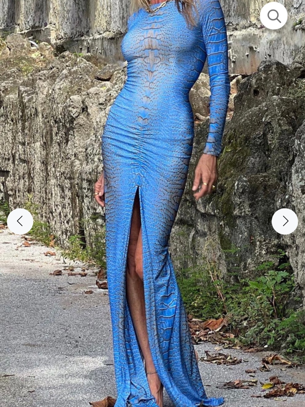 Arianne Blue and Brown Snake-Print Midi Dress